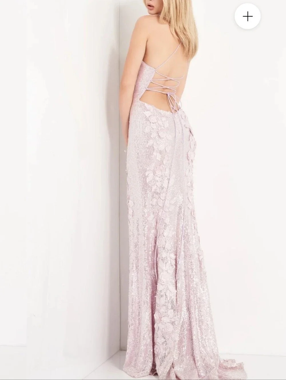 NWOT Jovani Sequin Floral Appliqué Gown in Light Pink - Picture 3 of 13